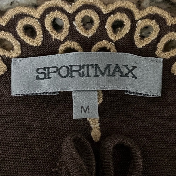 Sportmax Brown Vneck Top Womens Brown Linen Blend Sleeveless Eyelet Boho Mature - Picture 7 of 9